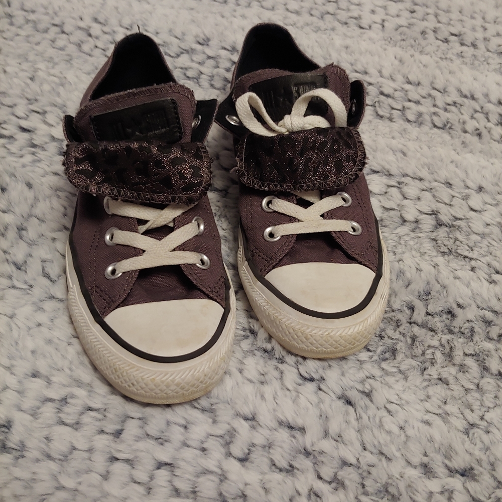Grey Converse, Leopard Print Double Tongue